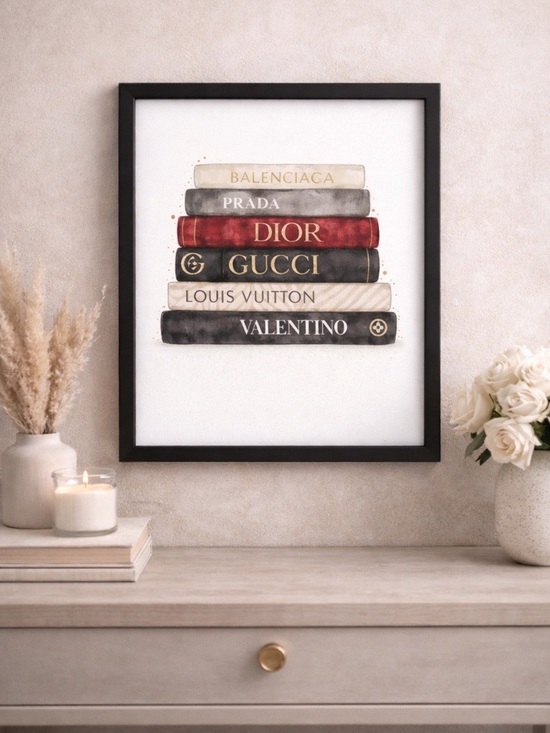 The Unbranded Brand Other - Luxury Inspired Designer Book Stack Wall Art Framed Fashion Decor Black Frame